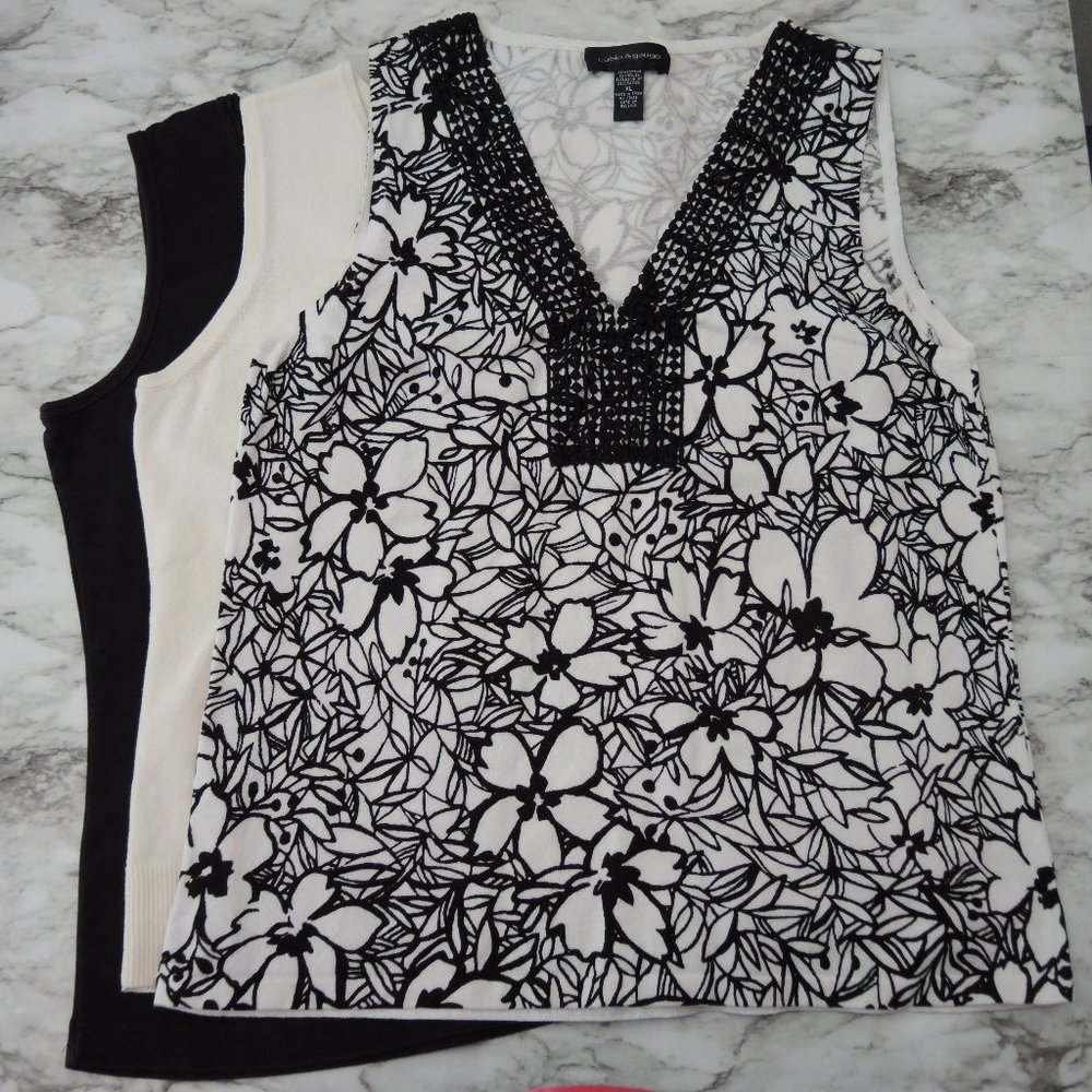 Bundle of 3 Tank Tops Dressy Sleeveless Shirts Black White Cream Size Medium